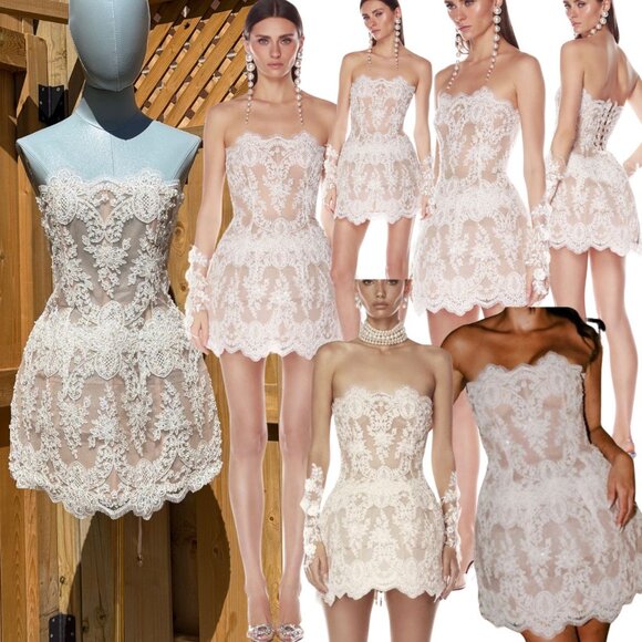 🆕 BRONX & BANCO 🧿 NWOT Maraya Blanc Lace Mini Dress, Sz M US 6 - Picture 1 of 17